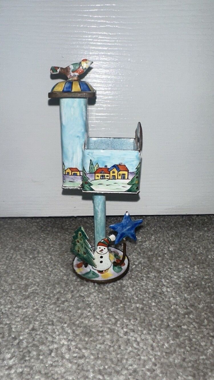 Kelvin Chen No 321 Hand Painted Enamel On Copper Christmas Mini Birdhouse